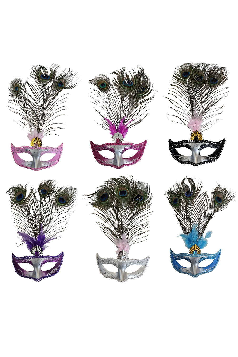 Assorted Masquerade Masks with Peacock Feather-0