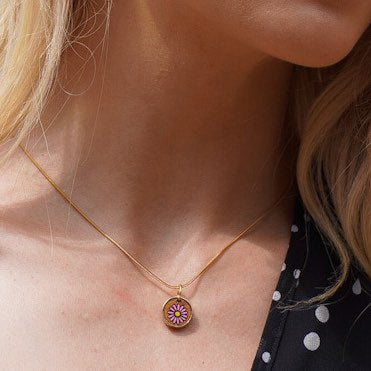 Aster Flower Recycled Wooden Necklace