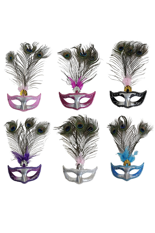 Assorted Masquerade Masks with Peacock Feather-0