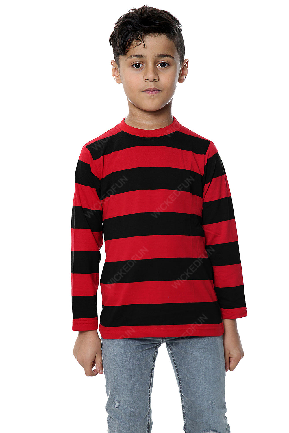 Boys Red and Black Stripe T-Shirt Full Sleeve-0