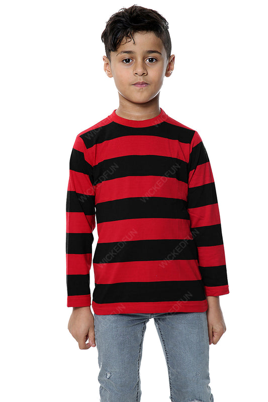 Boys Red and Black Stripe T-Shirt Full Sleeve-0