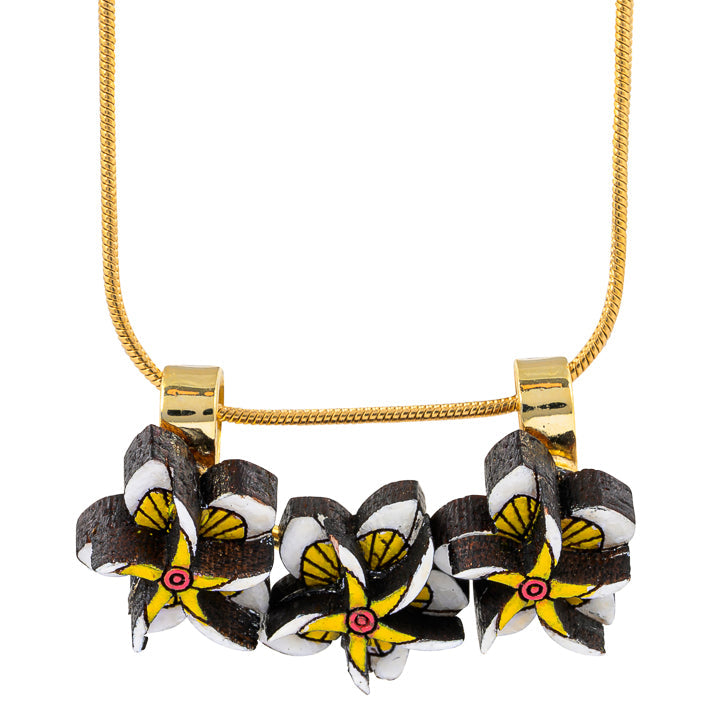 Reclaimed Wood Necklace with Floral Design - Kamboja Frangipani