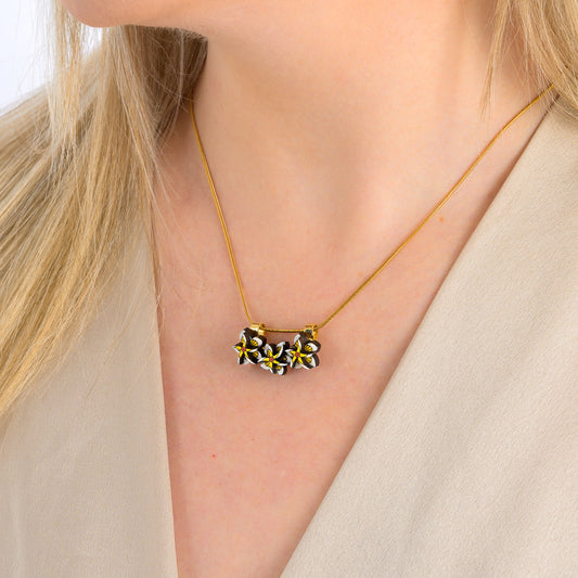 Reclaimed Wood Necklace with Floral Design - Kamboja Frangipani