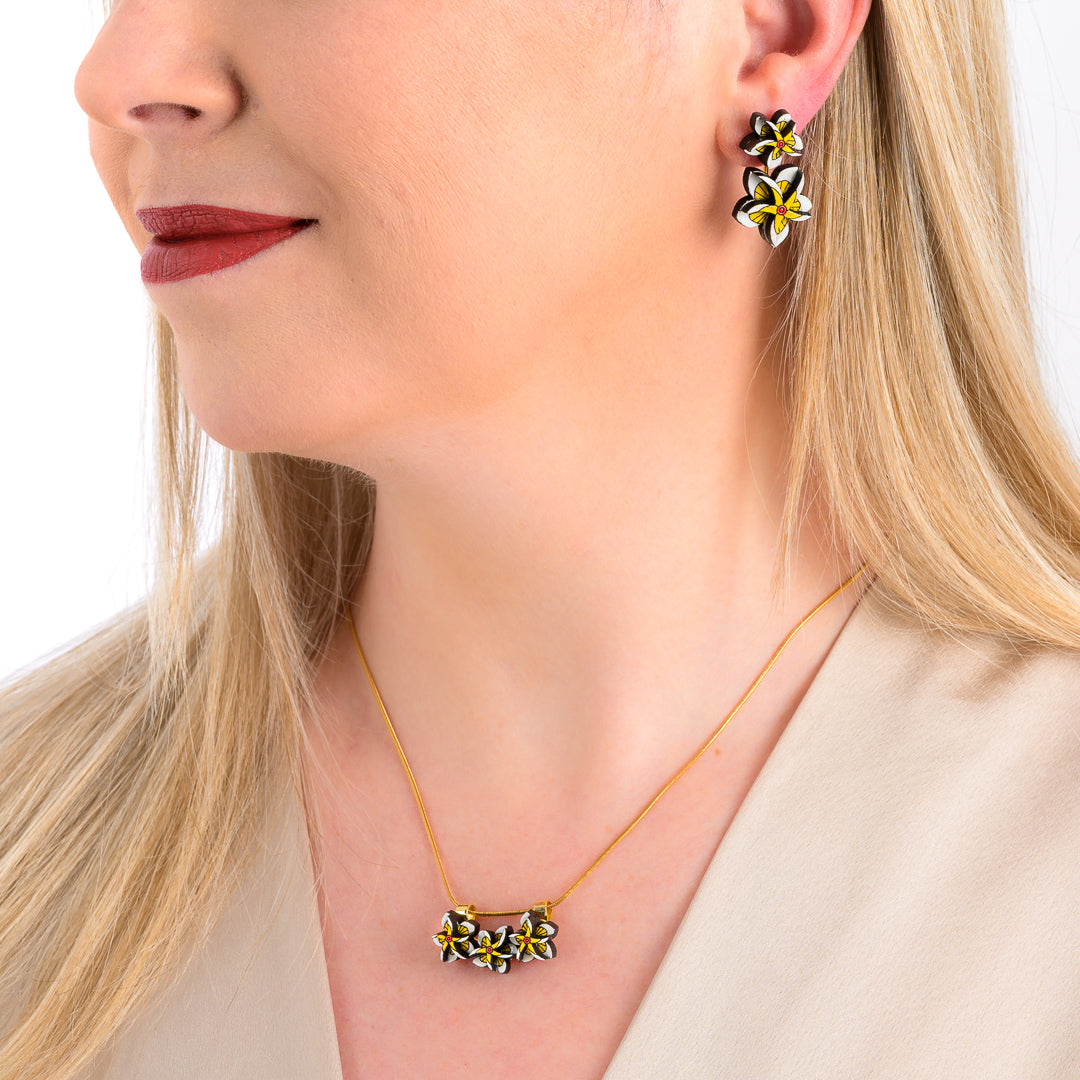 Reclaimed Wood Necklace with Floral Design - Kamboja Frangipani